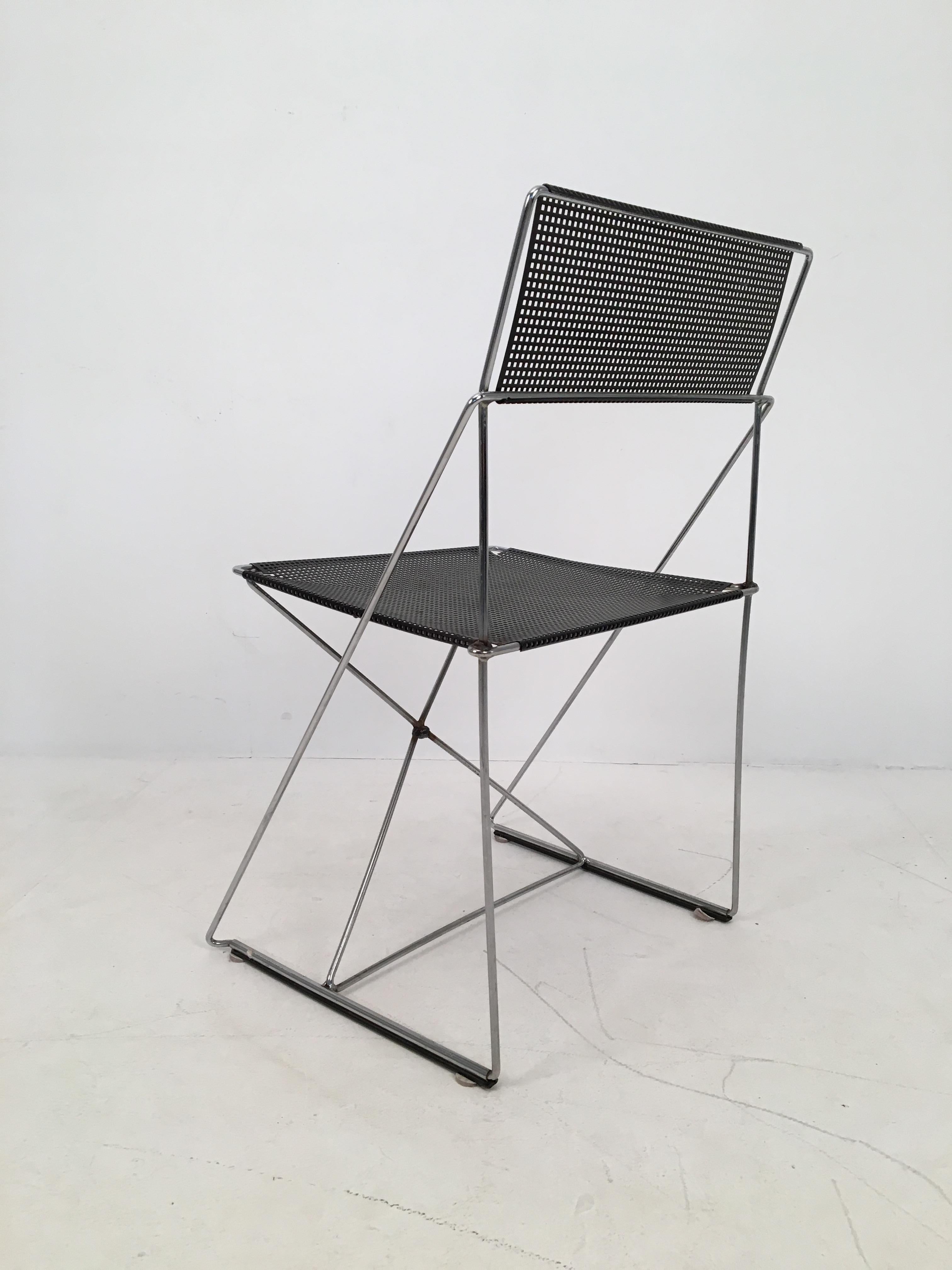 Plated 4 Black Stacking X-Line Chairs by N. J. Haugesen for Hybodan, Denmark circa 1970 For Sale