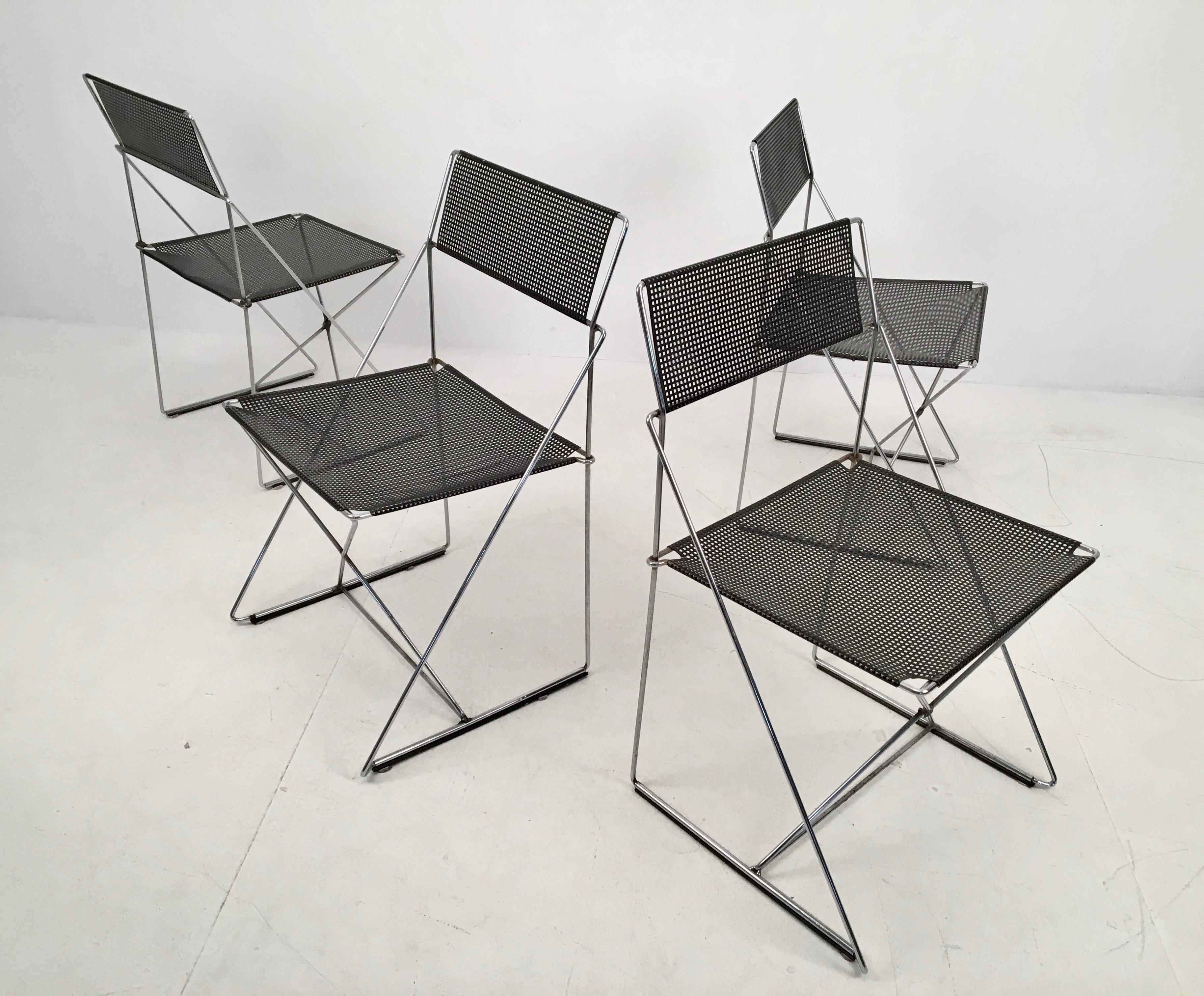 4 Black Stacking X-Line Chairs by N. J. Haugesen for Hybodan, Denmark circa 1970 In Fair Condition For Sale In London, GB