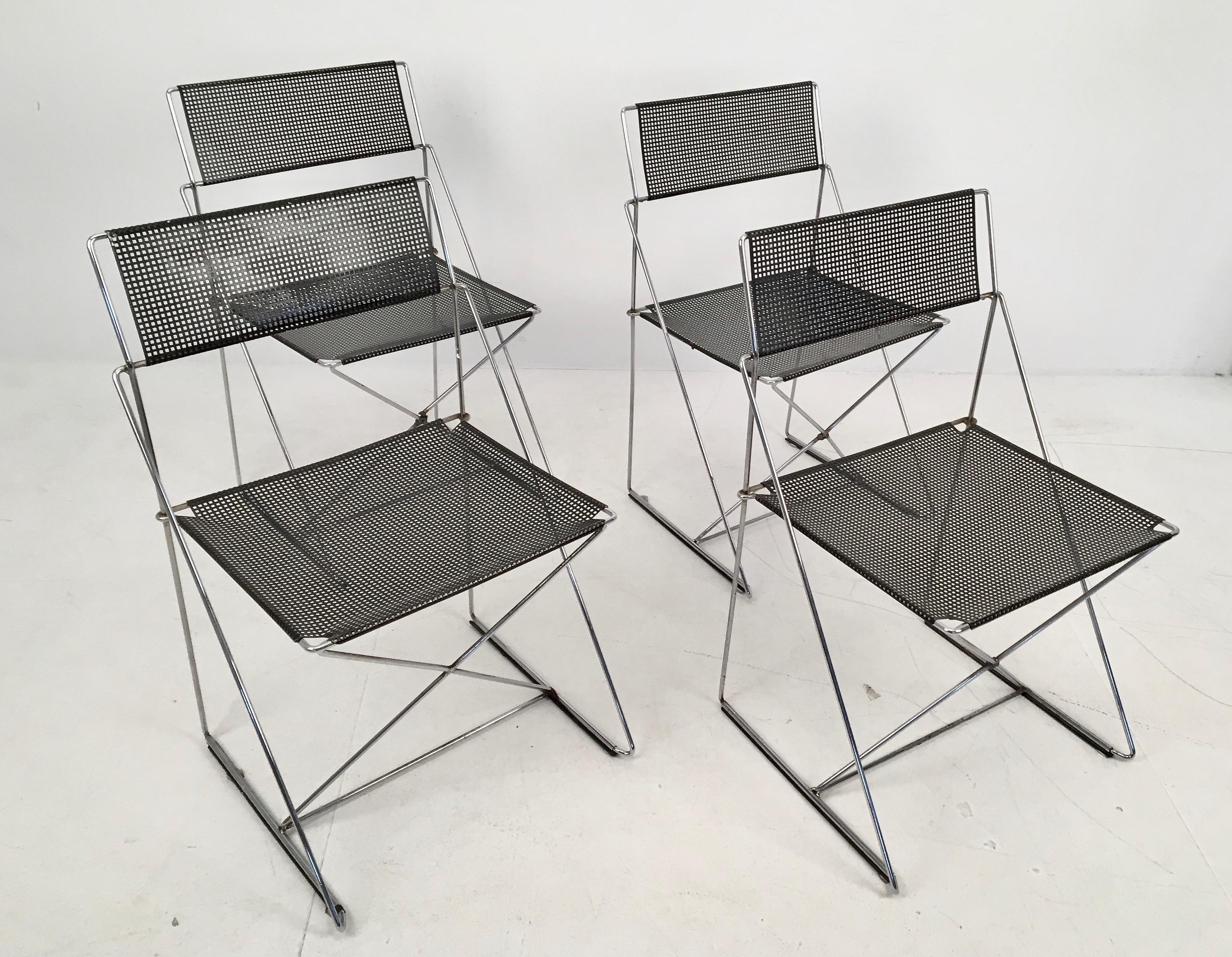 Late 20th Century 4 Black Stacking X-Line Chairs by N. J. Haugesen for Hybodan, Denmark circa 1970 For Sale
