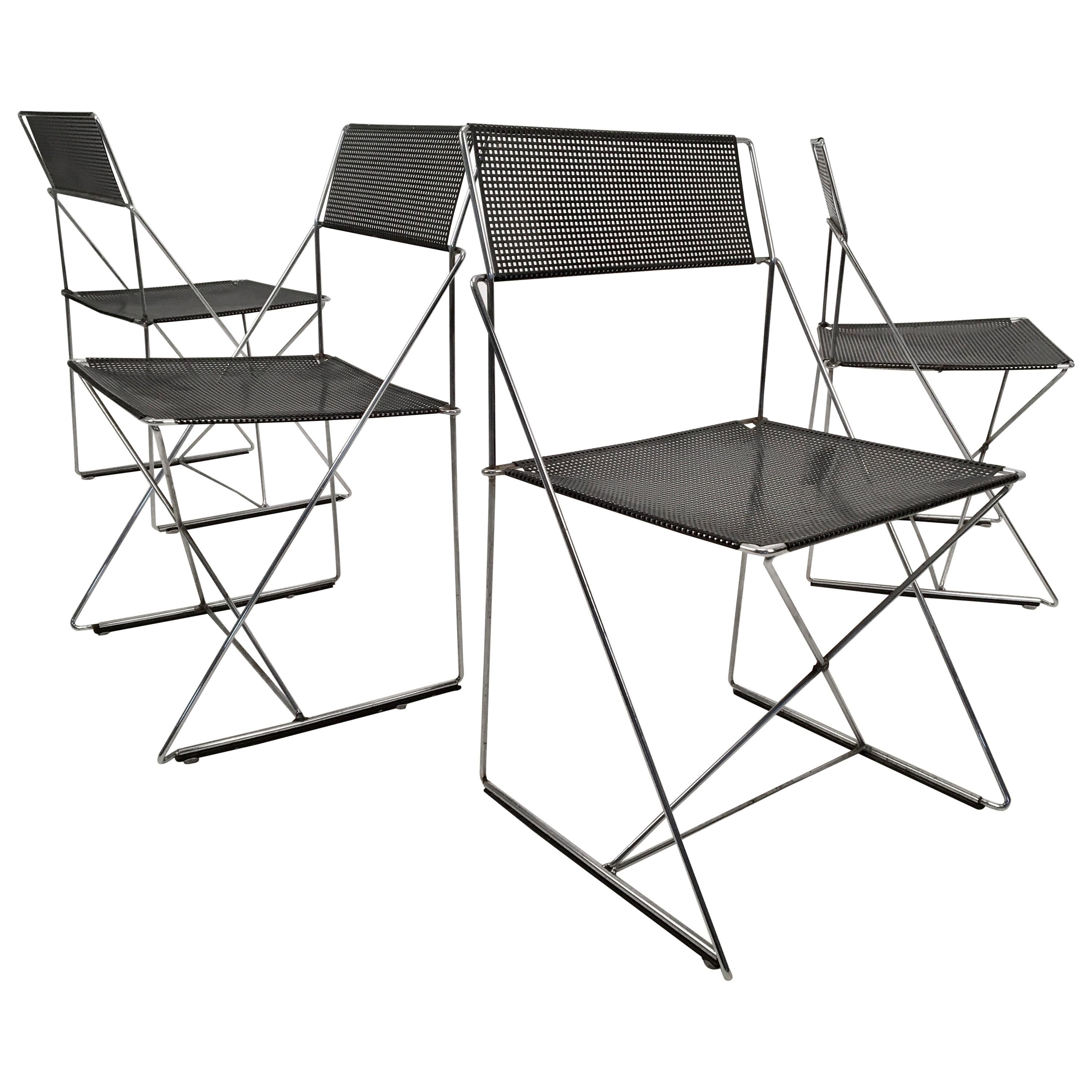 4 Black Stacking X-Line Chairs by N. J. Haugesen for Hybodan, Denmark circa 1970 For Sale