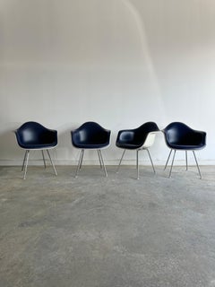 4 blue leather rope edge Dax armchairs by Charles & Ray Eames for Herman Miller