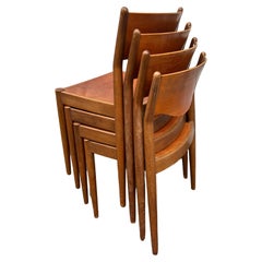 4 Borge Mogensen Stacking Danish Teak Dining Chairs for C.M. Madsen