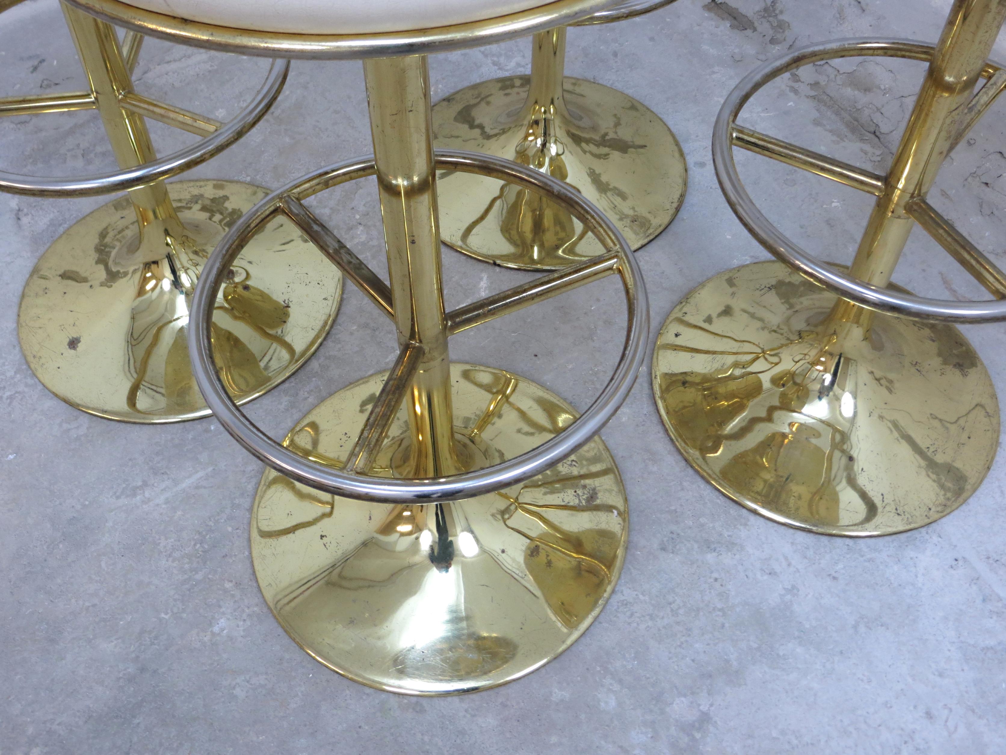Metal 4 Börje Johansson Gilded Brass and Leather Bar Stools by Johansson Design, 1960s