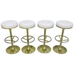 4 Börje Johansson Gilded Brass and Leather Bar Stools by Johansson Design, 1960s