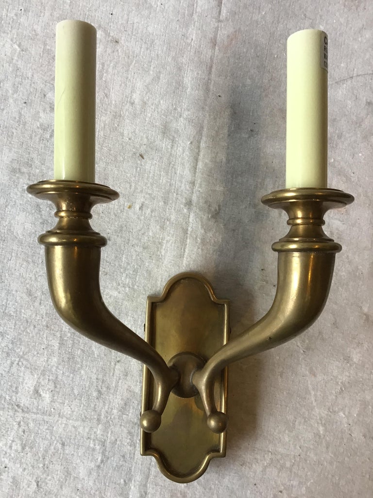 Contemporary 4 Brass Double Arm Horn Sconces For Sale