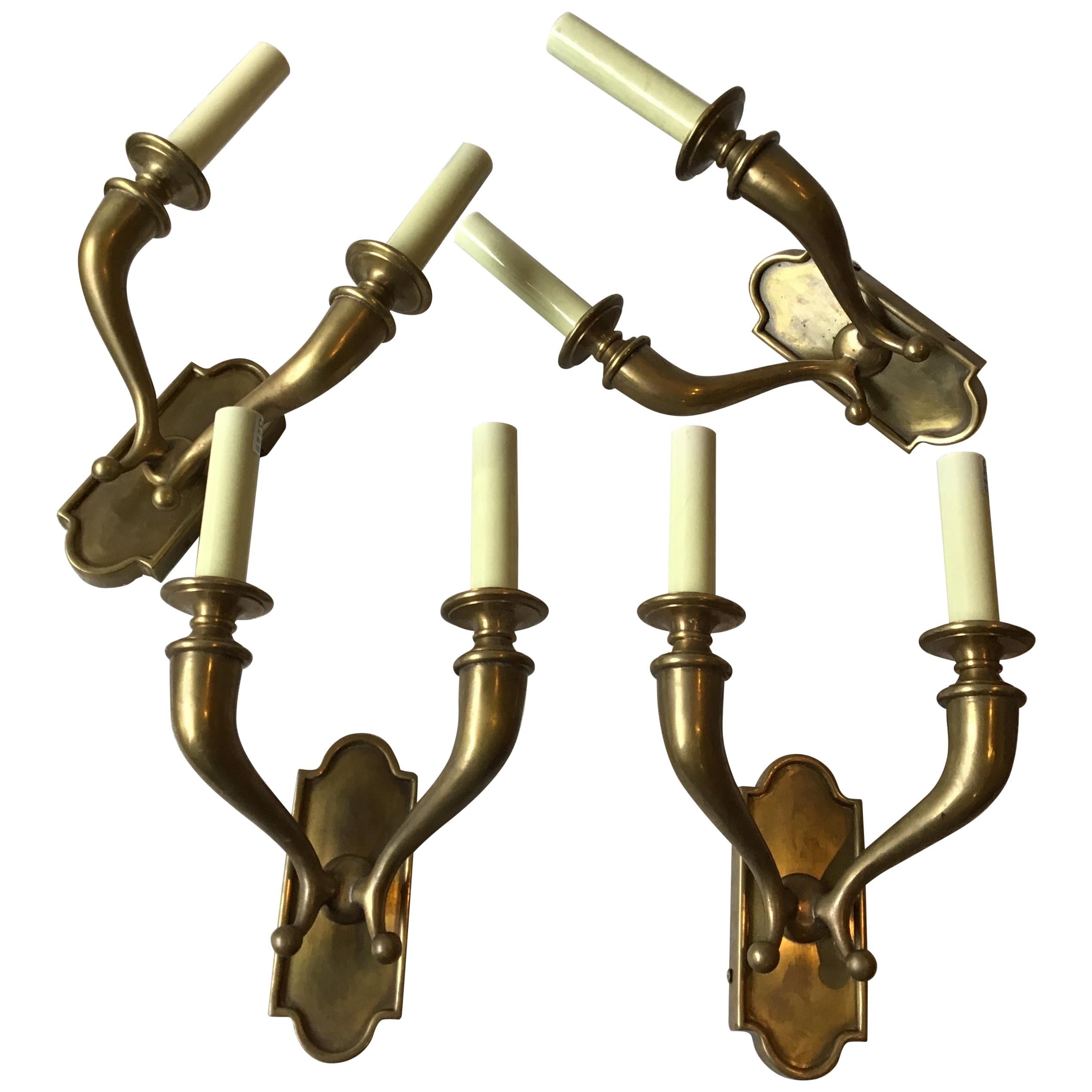 4 Brass Double Arm Horn Sconces