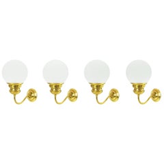 4 Brass and Frosted Glass Midcentury LP1 Sconces by Caccia Dominioni for Azucena