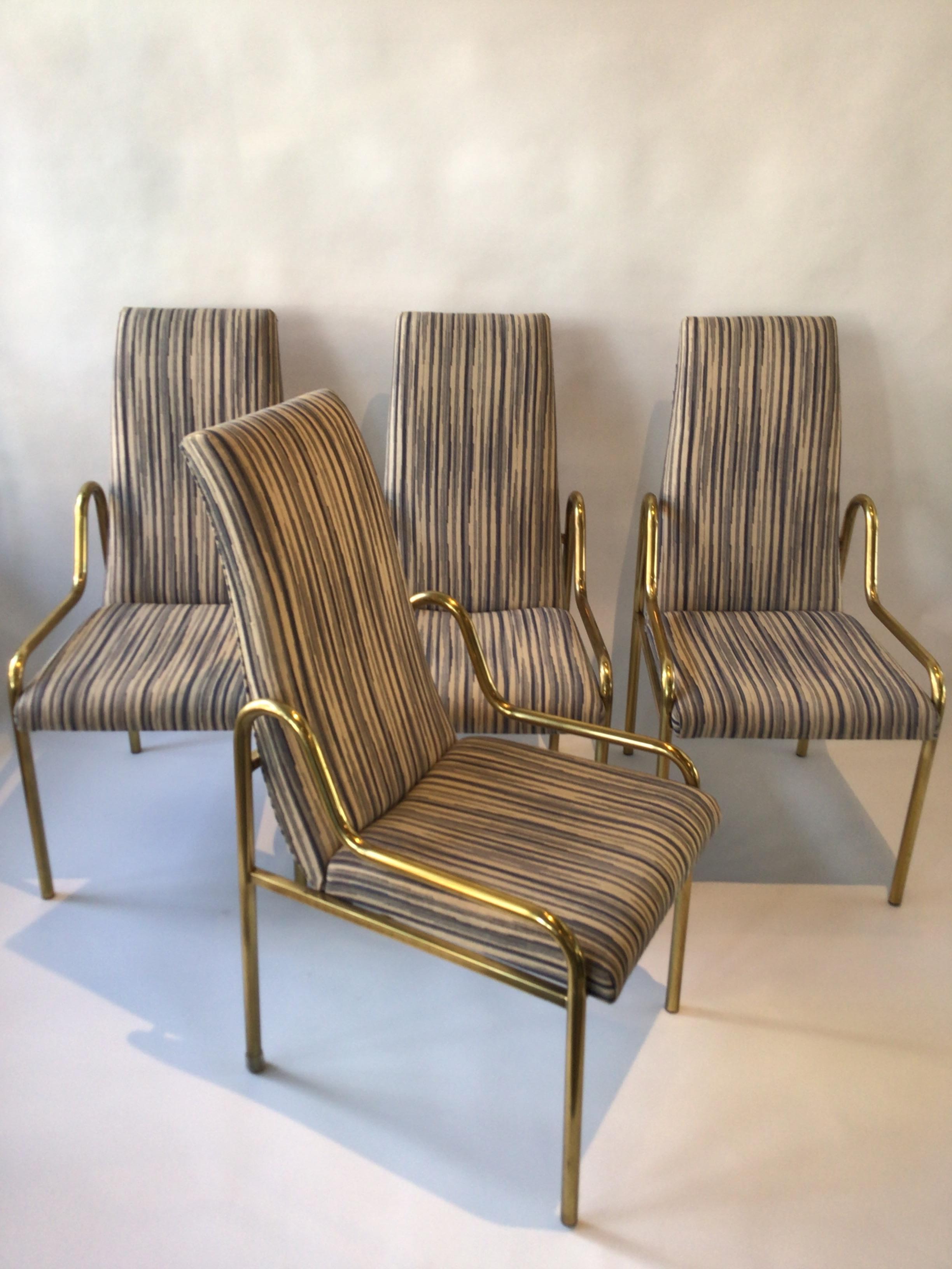 4 Brass Mastercraft dining chairs. Needs re upholstering.