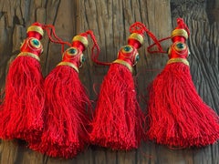 4 Bright Red with Gold Silk Tassels