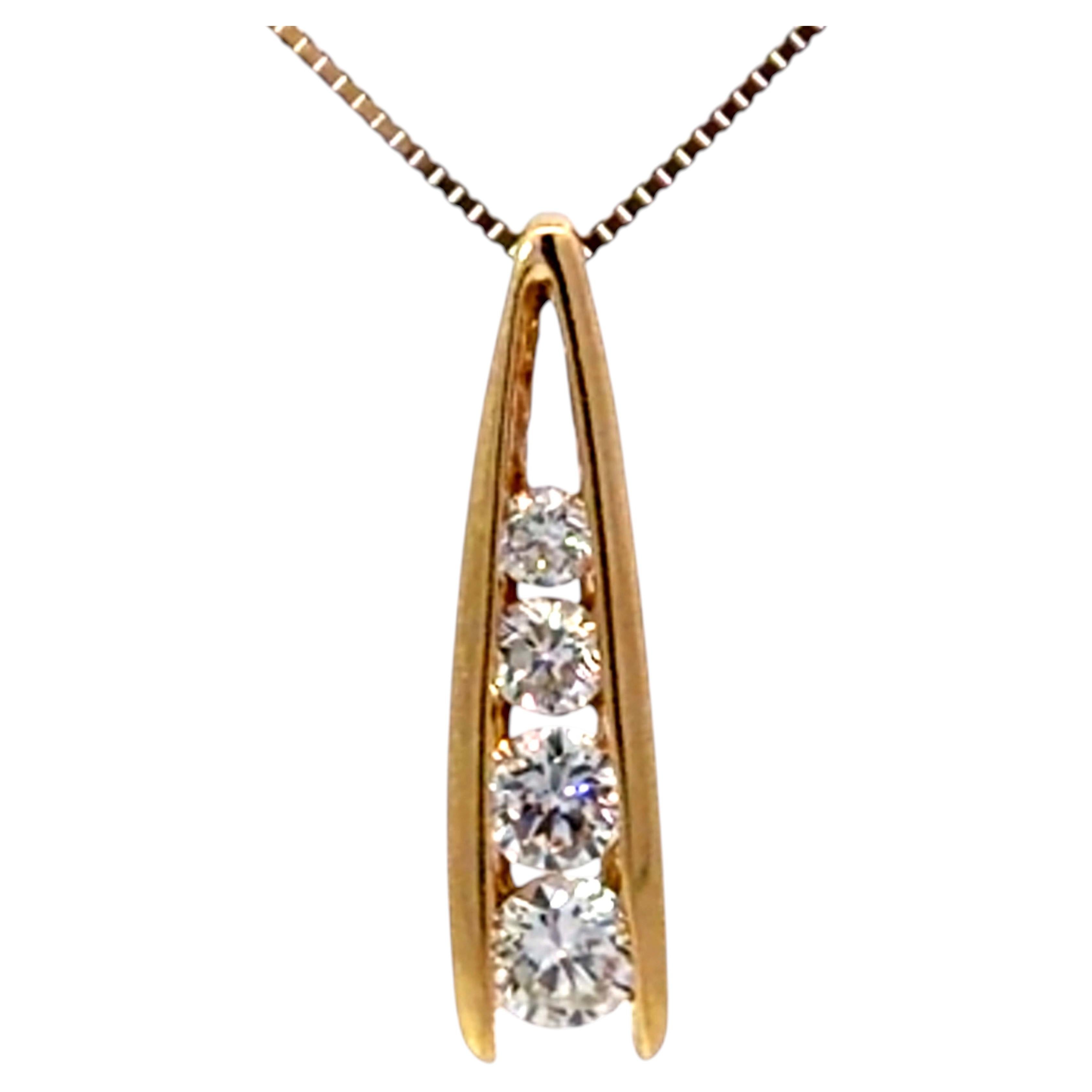 4 Brilliant Cut Channel Set Diamond Pendant Necklace 14K Yellow Gold