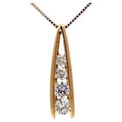 4 Brilliant Cut Channel Set Diamond Pendant Necklace 14K Yellow Gold