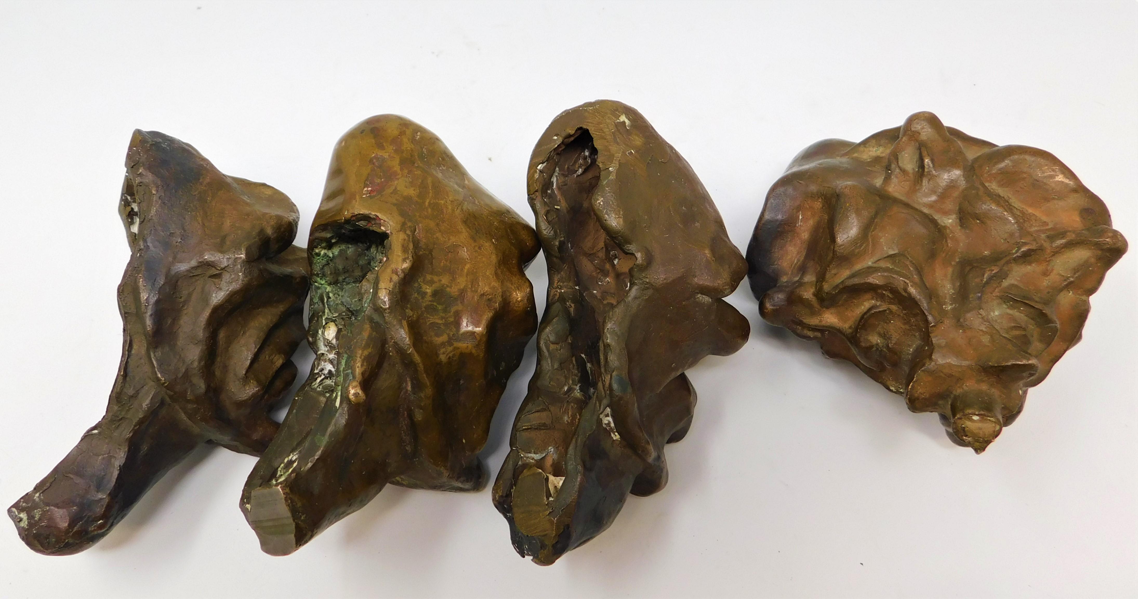 4 Bronze Brutalist Figurative Head Art Sculptures, Circa 1920 For Sale 9