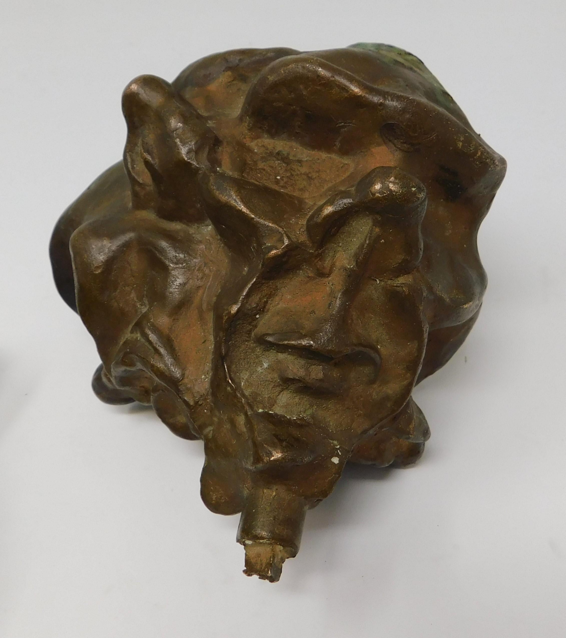 4 Bronze Brutalist Figurative Head Art Sculptures, Circa 1920 For Sale 10