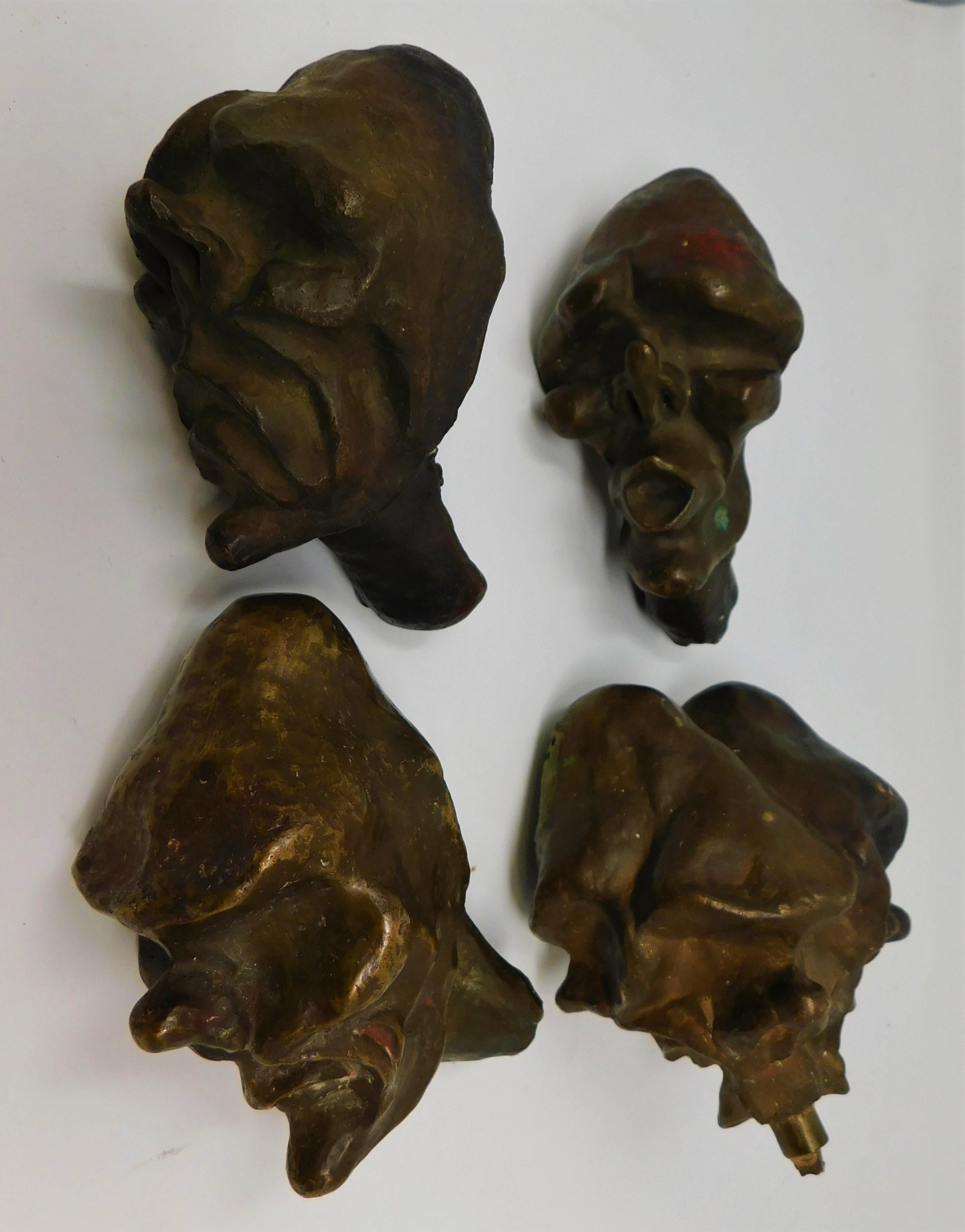 Canadian 4 Bronze Brutalist Figurative Head Art Sculptures, Circa 1920 For Sale