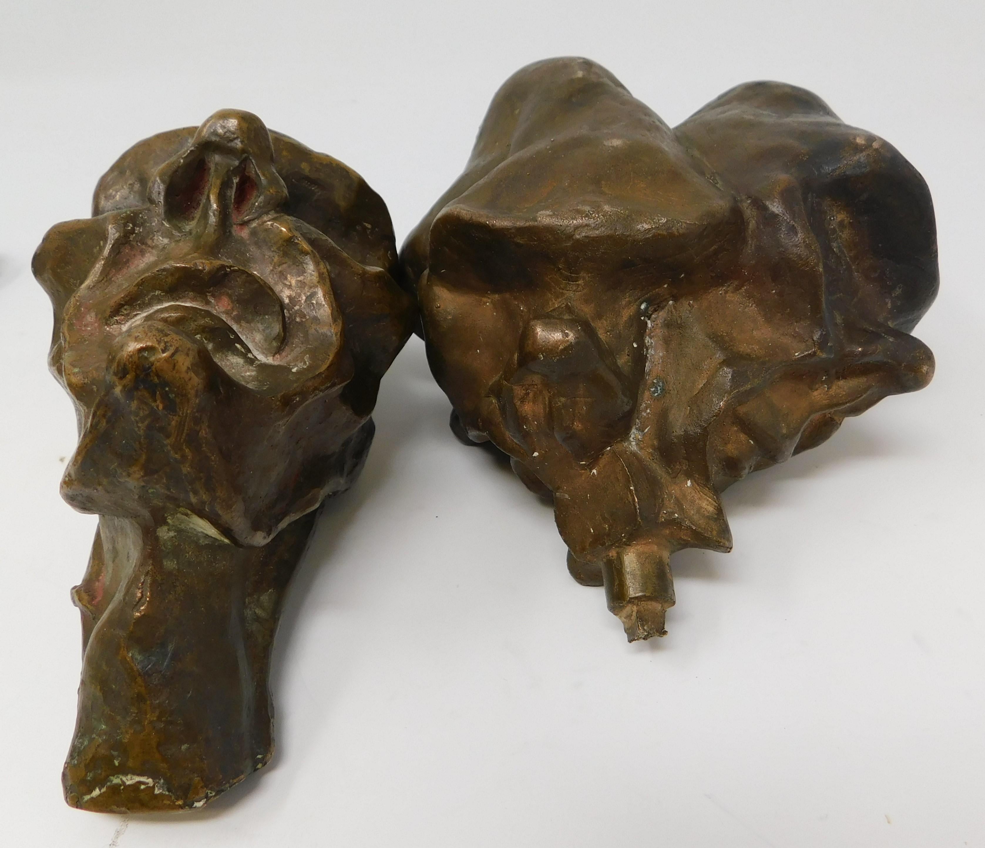 20th Century 4 Bronze Brutalist Figurative Head Art Sculptures, Circa 1920 For Sale