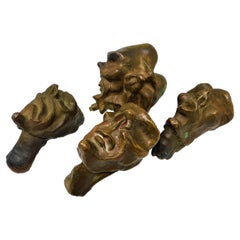 4 Bronze Brutalist Figurative Head Sculptures, Circa 1920