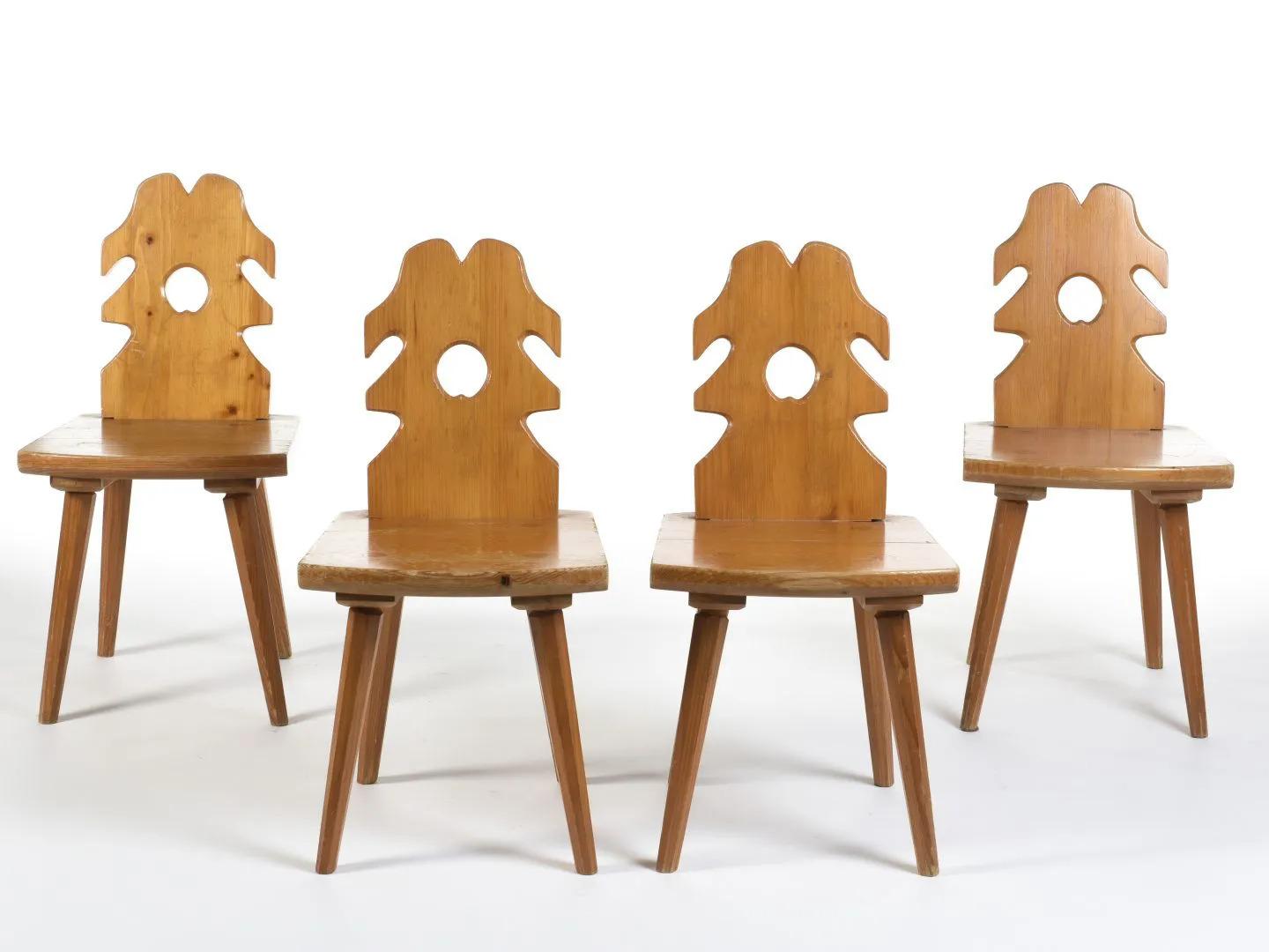 Mid-20th Century 4 Brutalist Chairs in pine, circa 1950-1960
