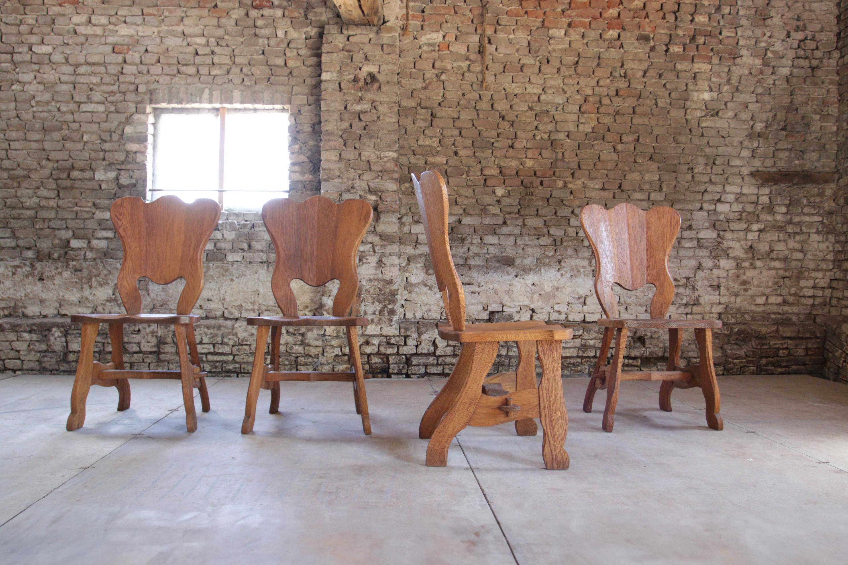 4 Brutalist Oak Dining Wabi Sabi Room Chairs For Sale 4