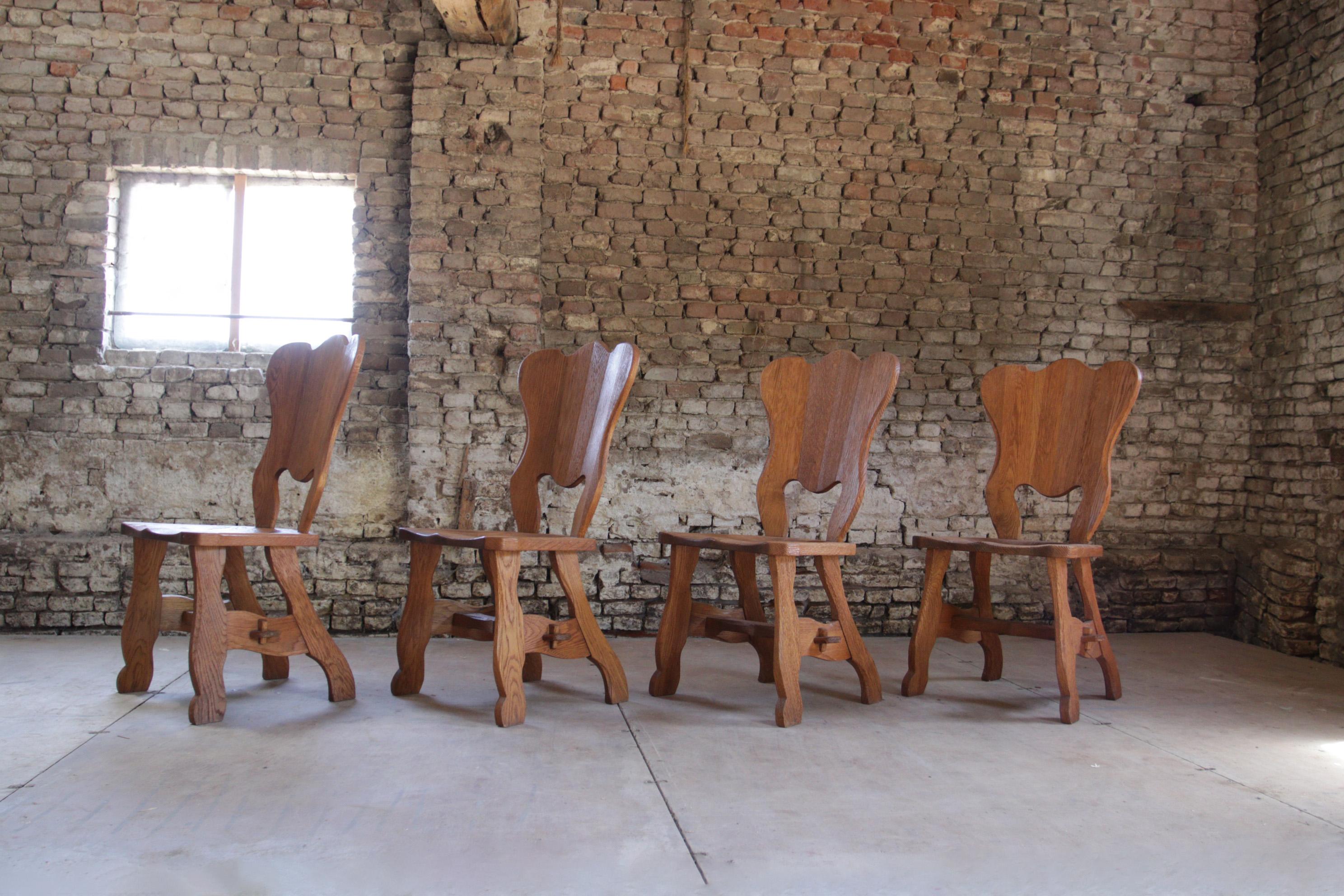 4 Brutalist Oak Dining Wabi Sabi Room Chairs For Sale 6