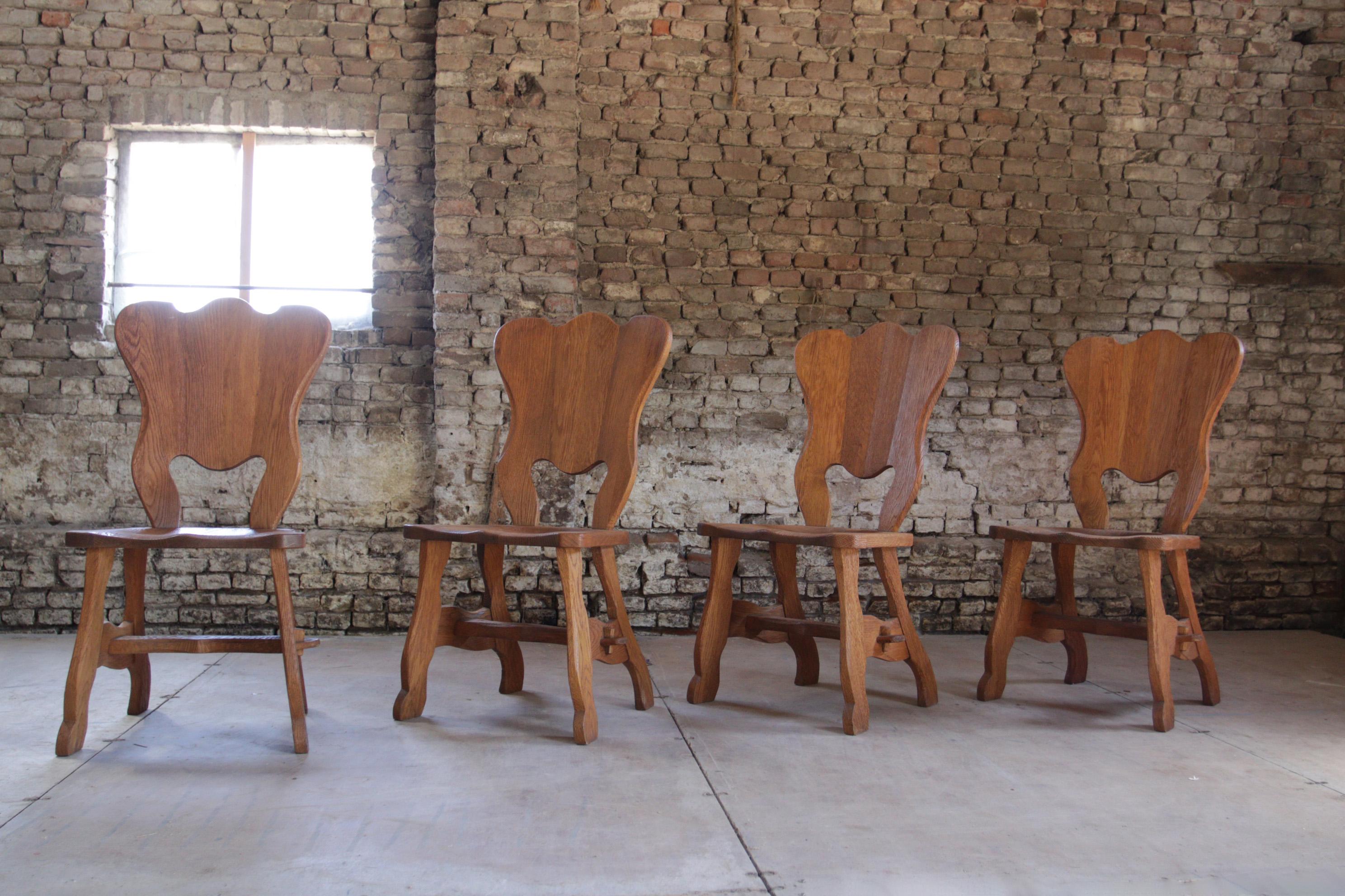4 Brutalist Oak Dining Wabi Sabi Room Chairs For Sale 7