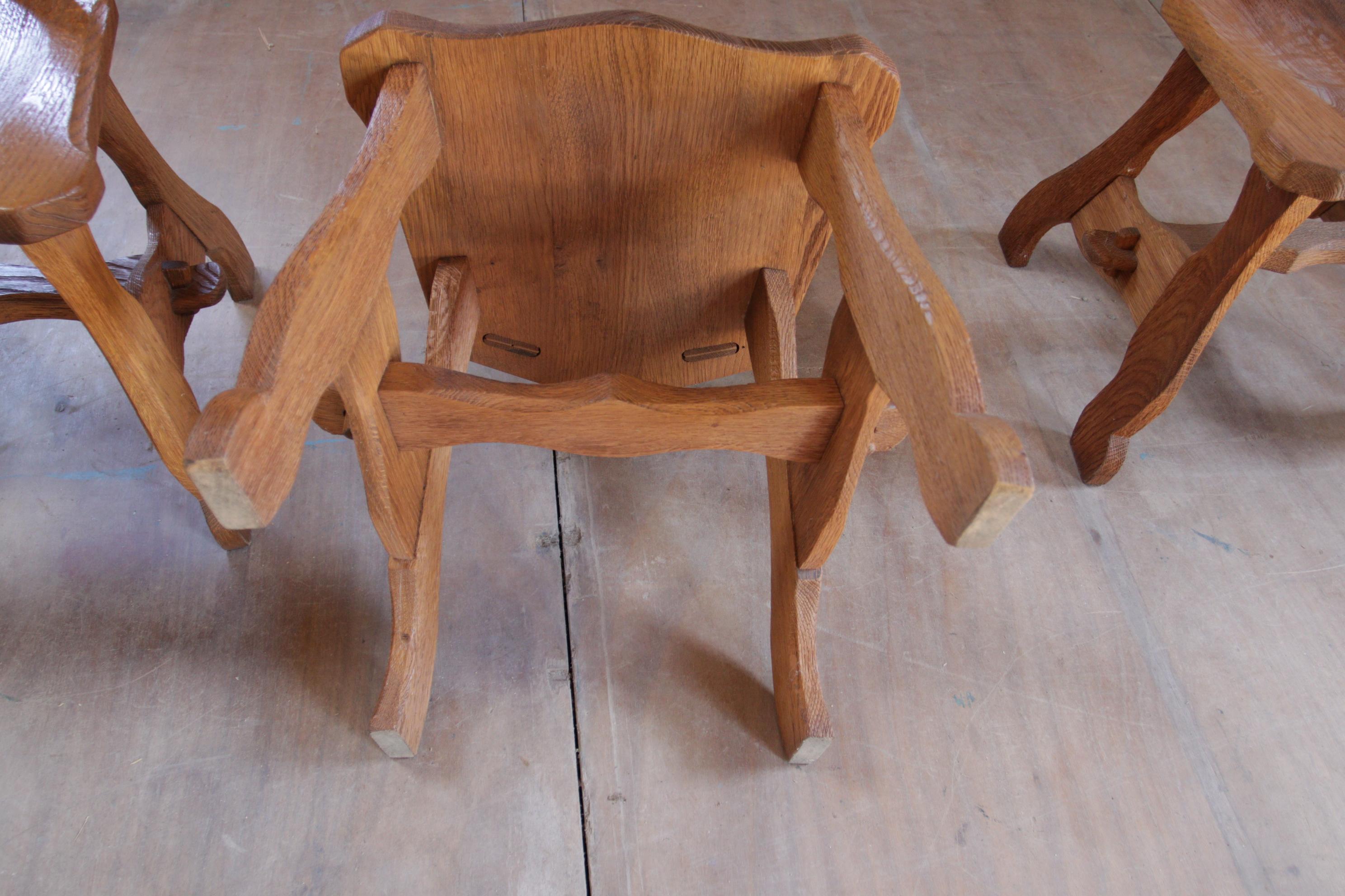 4 Brutalist Oak Dining Wabi Sabi Room Chairs For Sale 12