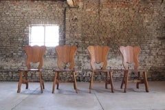 4 Brutalist Oak Dining Wabi Sabi Room Chairs