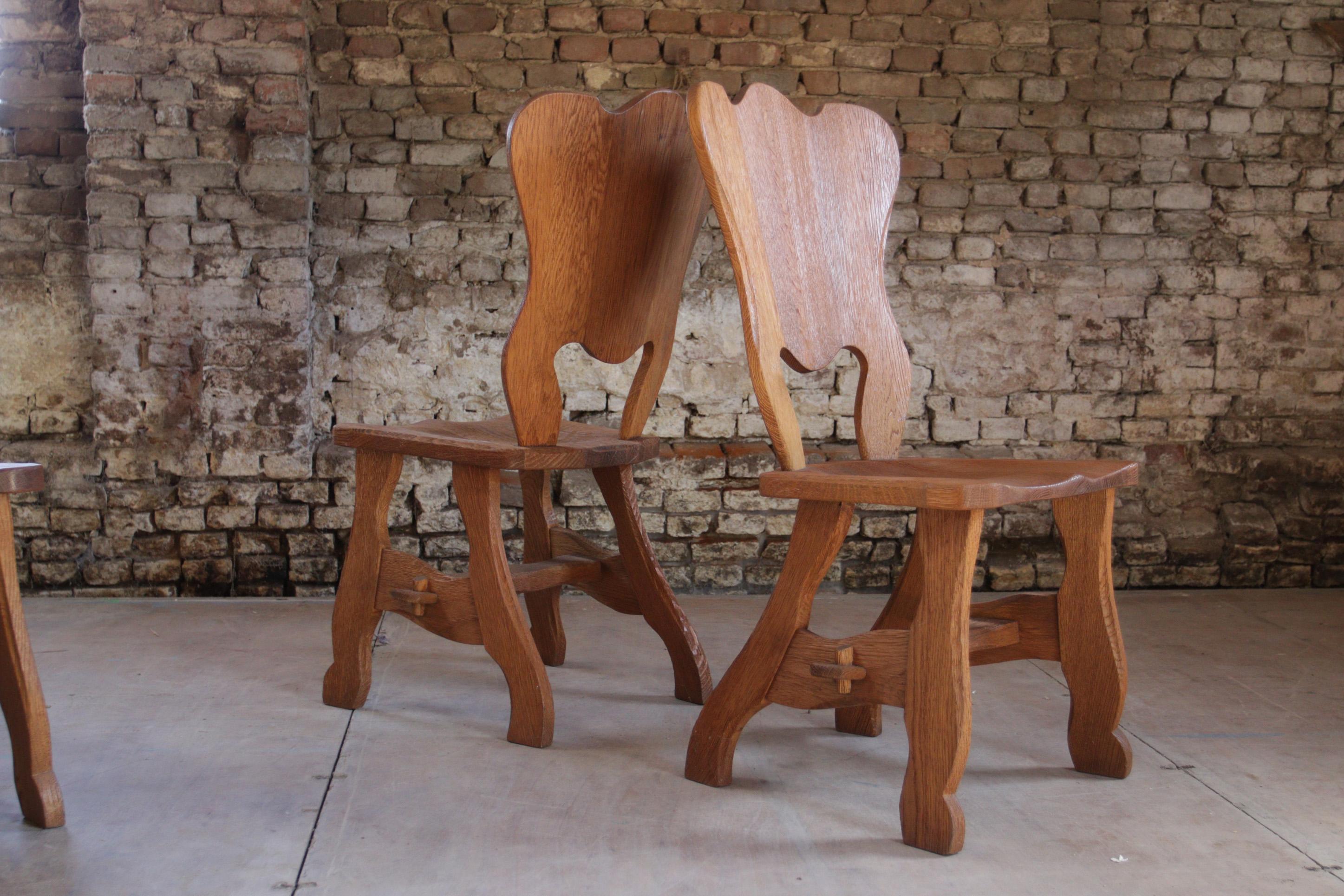4 Brutalist Oak Dining Wabi Sabi Room Chairs In Good Condition For Sale In Boven Leeuwen, NL