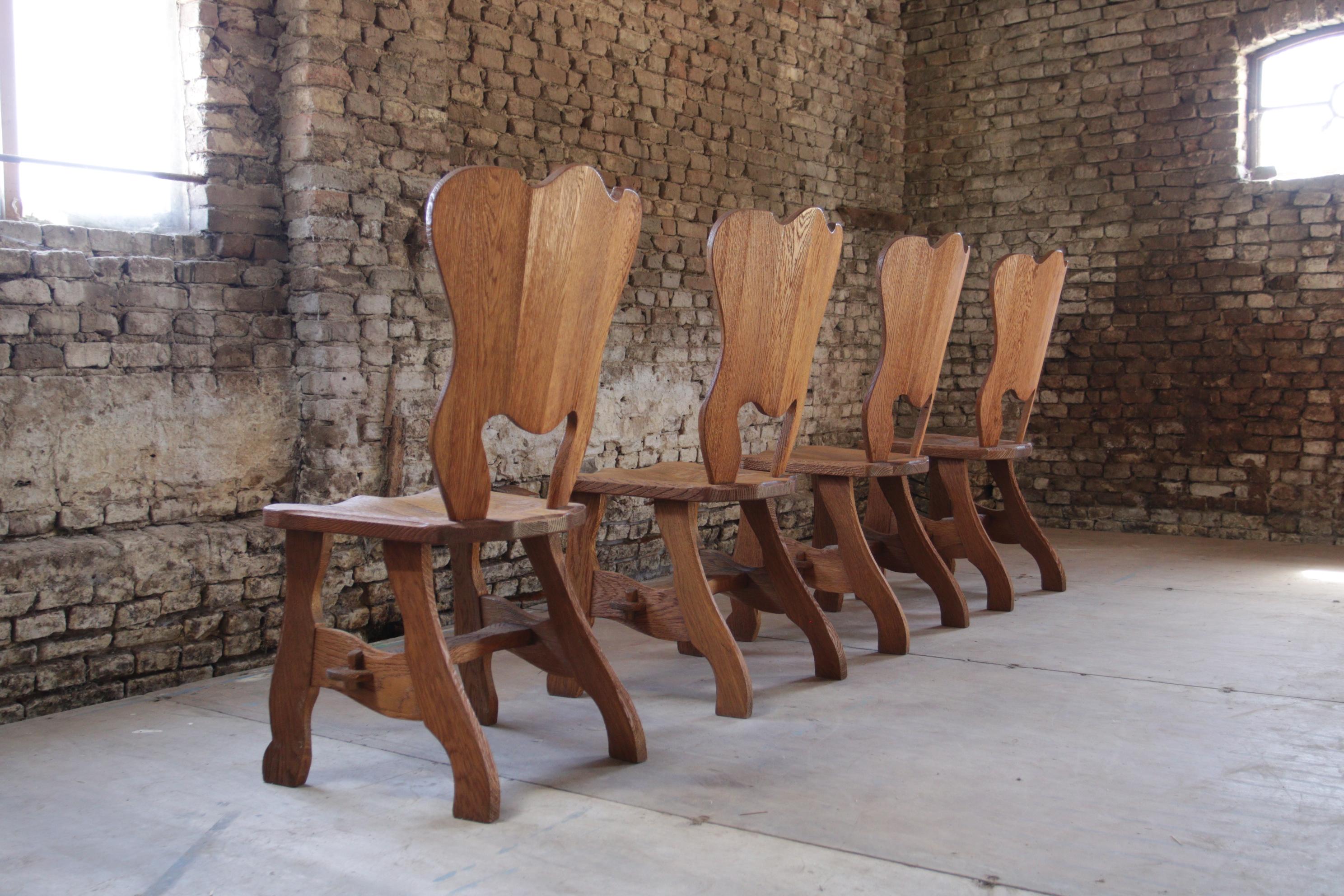 4 Brutalist Oak Dining Wabi Sabi Room Chairs For Sale 1