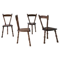 4 Brutalist Sculptural Tripod Dining Chairs, 1970s 4 Brutalist Sculptural Tripod Dining Chairs, 1970s