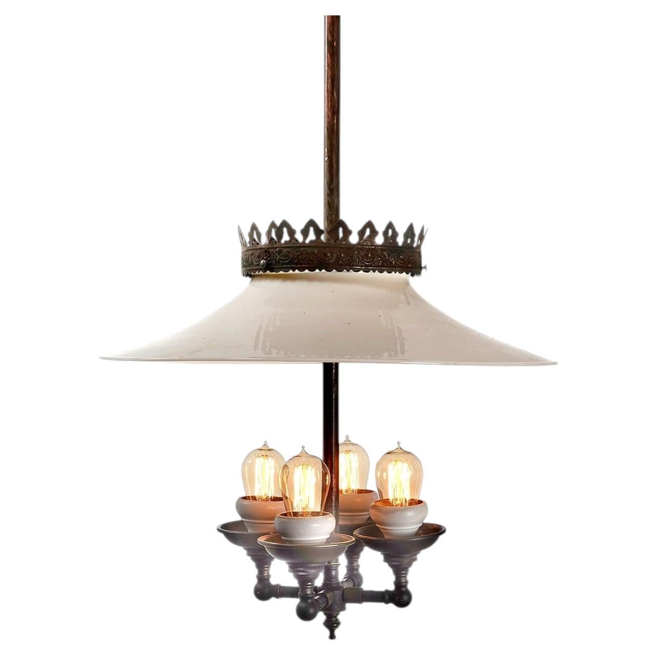 4 Bulb Tented Milk Glass Gas Lamp