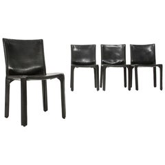 4 “CAB” Chairs in Black Leather by Mario Bellini for Cassina, 1970s