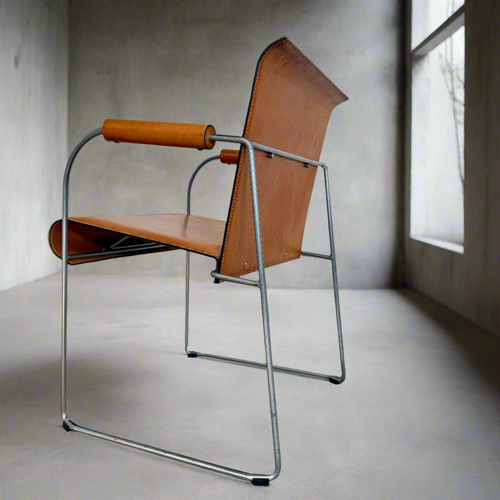 4 Camel Brown Saddle Leather Dining Chairs By Arrben Italy 4