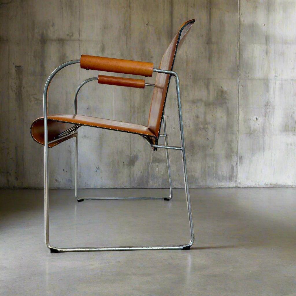 4 Camel Brown Saddle Leather Dining Chairs By Arrben Italy 5