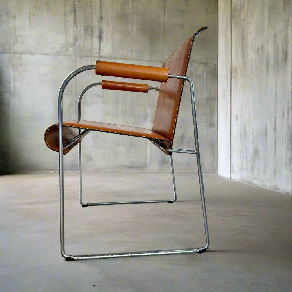 4 Camel Brown Saddle Leather Dining Chairs By Arrben Italy 6