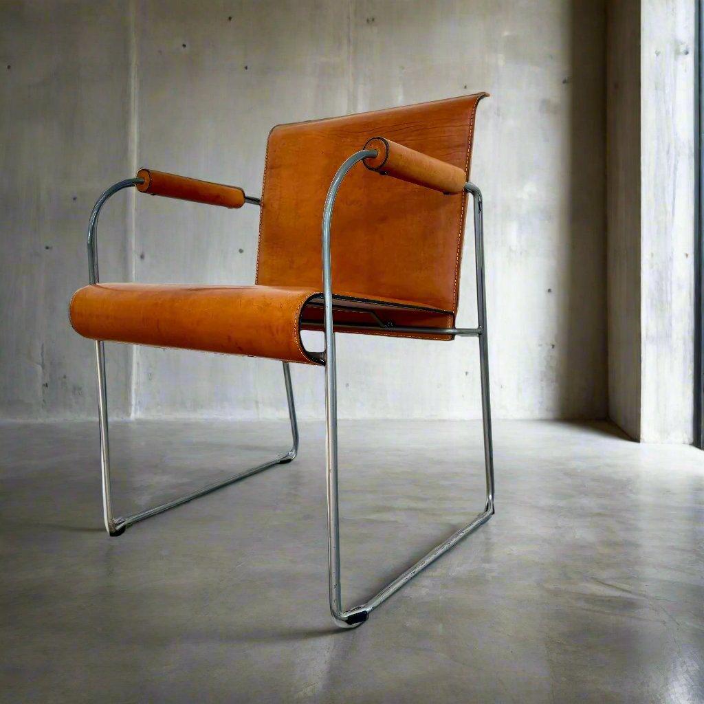 4 Camel Brown Saddle Leather Dining Chairs By Arrben Italy 7