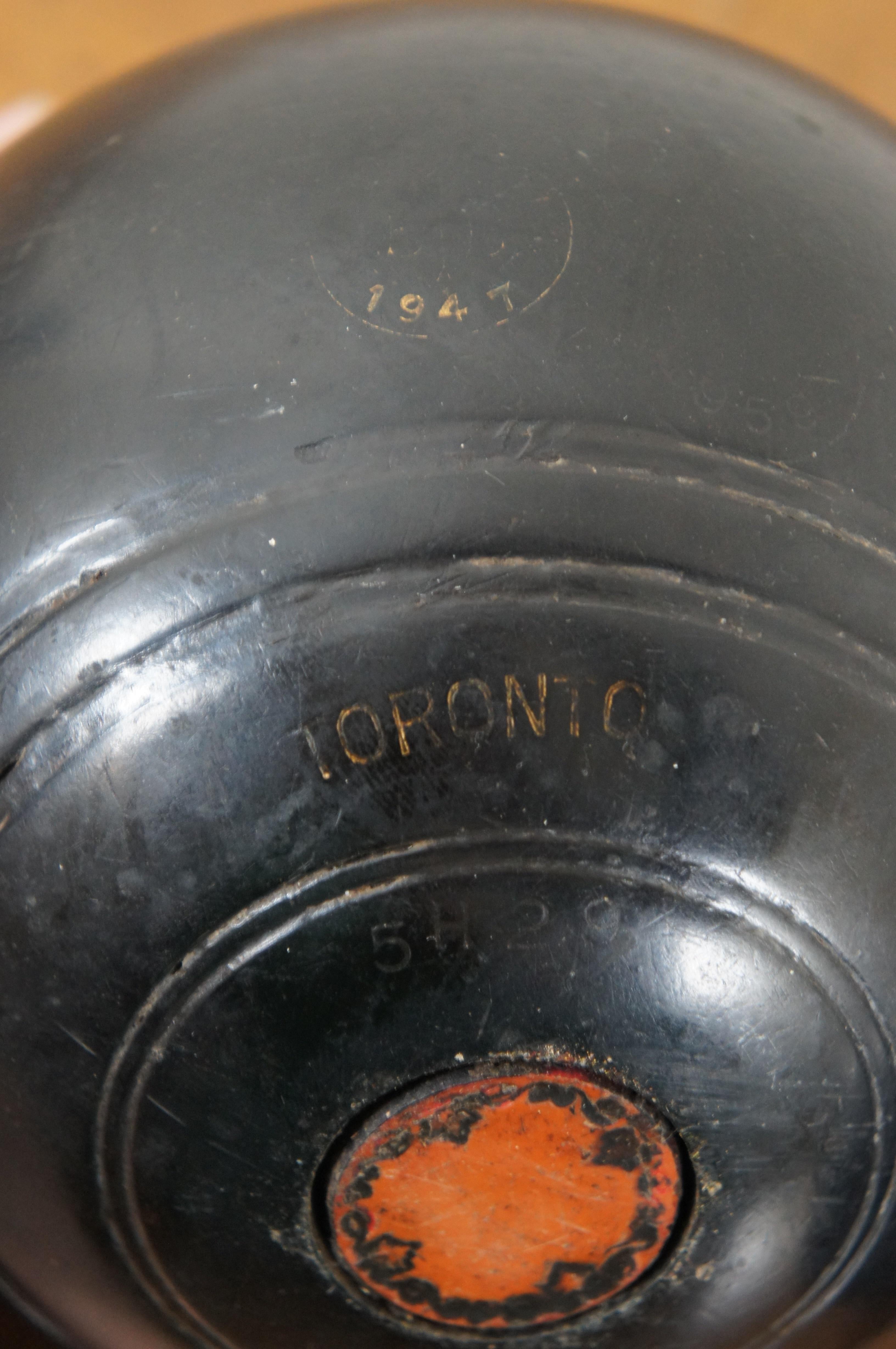 4 Bolas de juego de bochas de bolos sobre hierba Townsend & Clark Champion 1947 canadienses de 5 mediados del siglo XX
