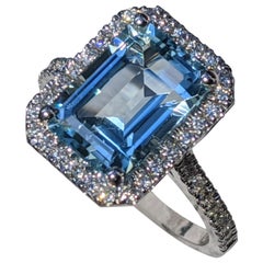 4 Carat 14 Karat White Gold Emerald Cut Aquamarine Engagement Ring