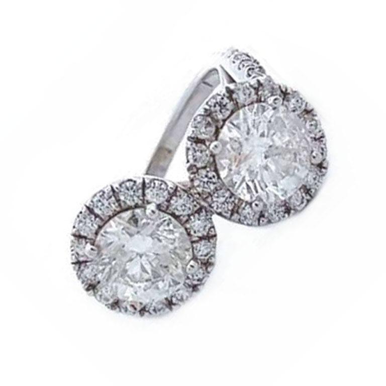 Quality, at the right price. This stunning designer two-stone ring showcases timeless elegance and brilliance. At the center are two round diamonds with a combined total carat weight of 3.15, expertly set side by side to symbolize unity and