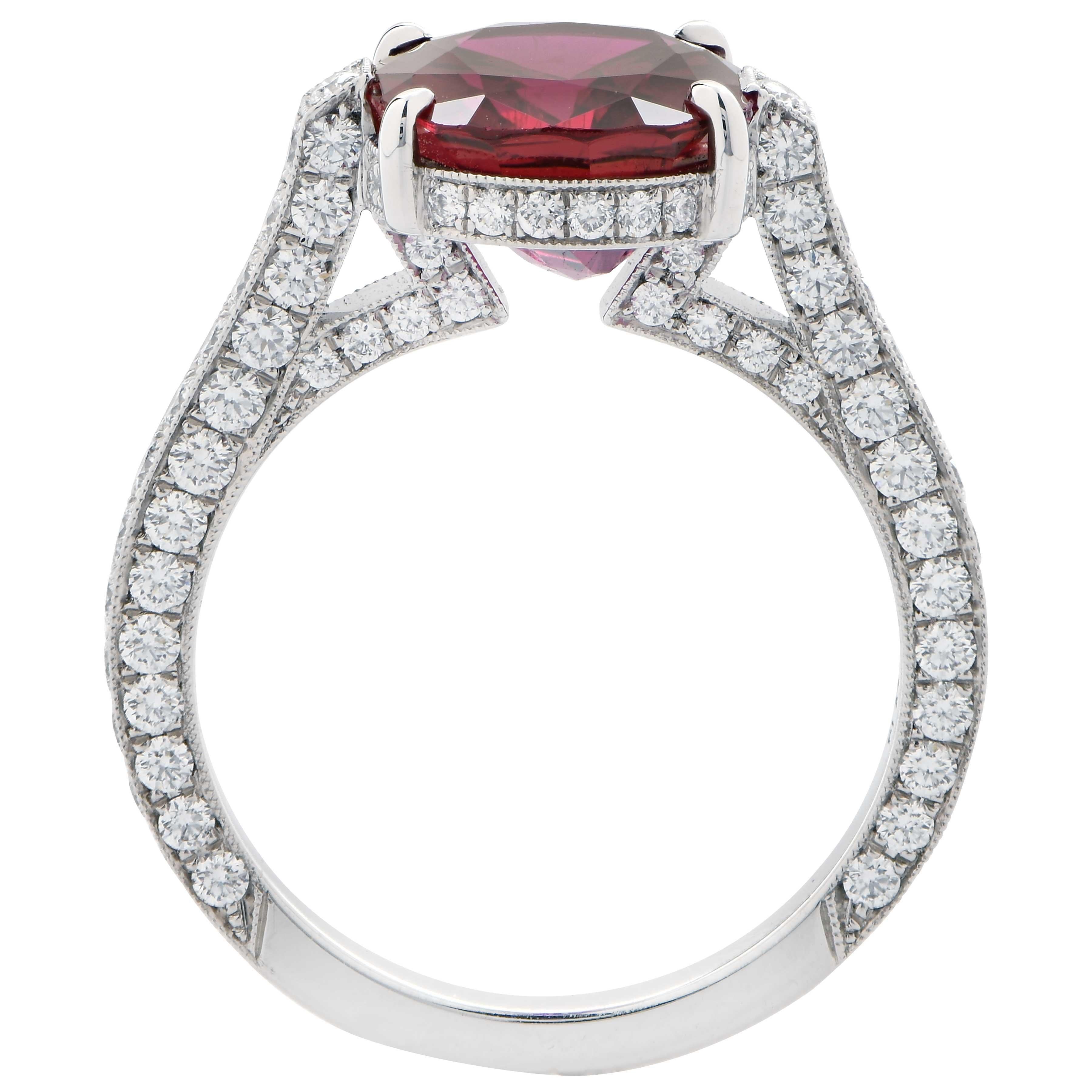 Modern 4.72 Carat AGL Graded No Heat Oval Ruby and Diamond Platinum Ring