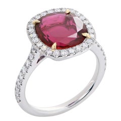 4 Carat AGL Graded Ruby and Diamond Platinum Ring