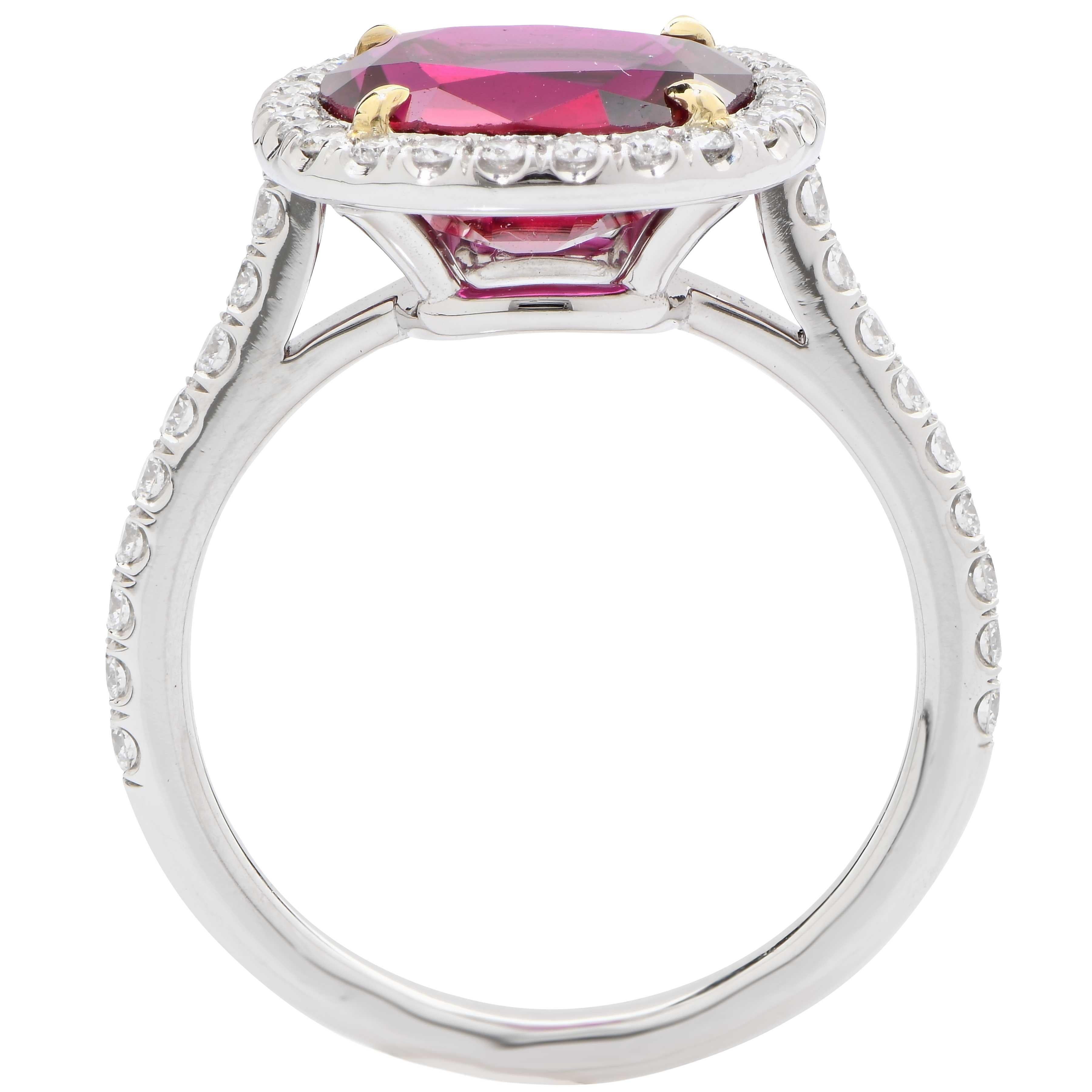 Modern 4 Carat AGL Graded Ruby and Diamond Platinum Ring For Sale