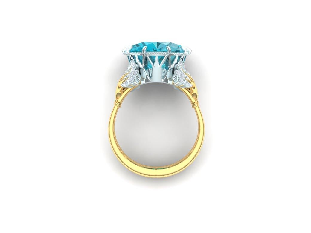 Modern 4 Carat Apatite and Diamond Yellow and White Gold Ring