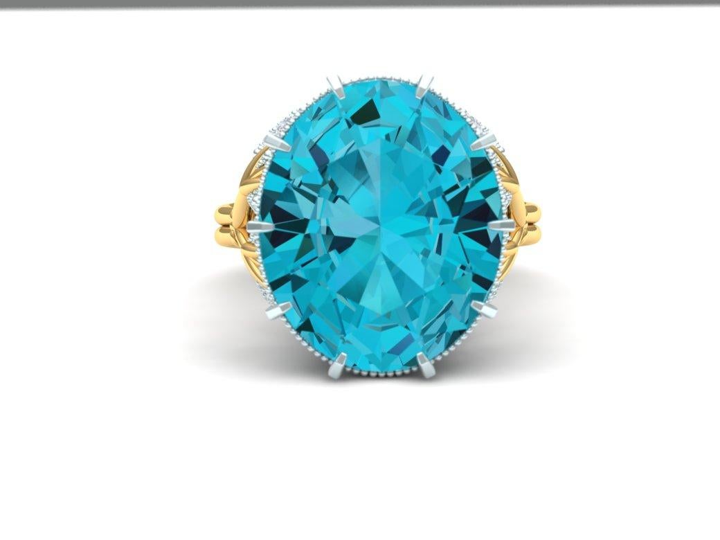 Oval Cut 4 Carat Apatite and Diamond Yellow and White Gold Ring