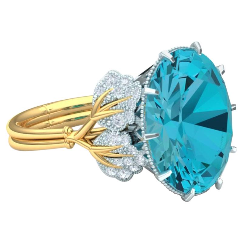 4 Carat Apatite and Diamond Yellow and White Gold Ring