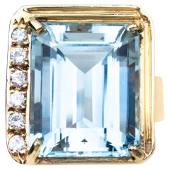 4 Carat Aquamarine Diamond Engagement Ring Minimalist Aquamarine Signet Ring