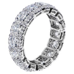 Anneau d'éternité en diamants Asscher de 4 carats et halo de diamants certifiés