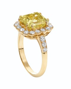 4 Carat Assher Cut Statement Fancy Yellow  Crown-Worthy  Rarity Diamond Ring