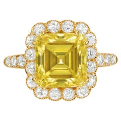 4 Carat Assher Cut Statement Fancy Yellow  Crown-Worthy  Rarity Diamond Ring
