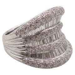 4 Carat Baguette and Round Diamond Wide Platinum Dome Ring