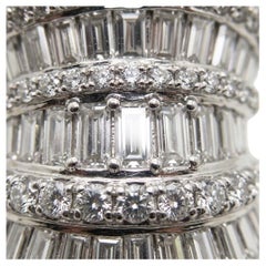 4 Carat Baguette and Round Diamond Wide Platinum Dome Ring